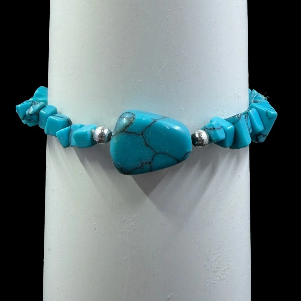Vintage Southwestern Turquoise Drop Earrings‎ & Stretch Bracelet  Boho Festival